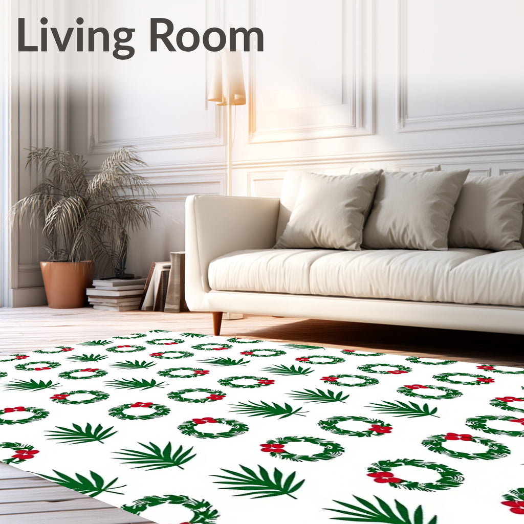 Green Leaf Red Berry Wreath Arrangement Rug