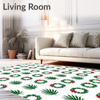 Green Leaf Red Berry Wreath Arrangement Rug