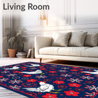 White Chicken Red Floral Snowflake Mix Rug