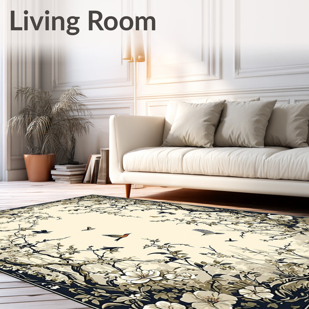 Vintage Floral Birds Scene Rug