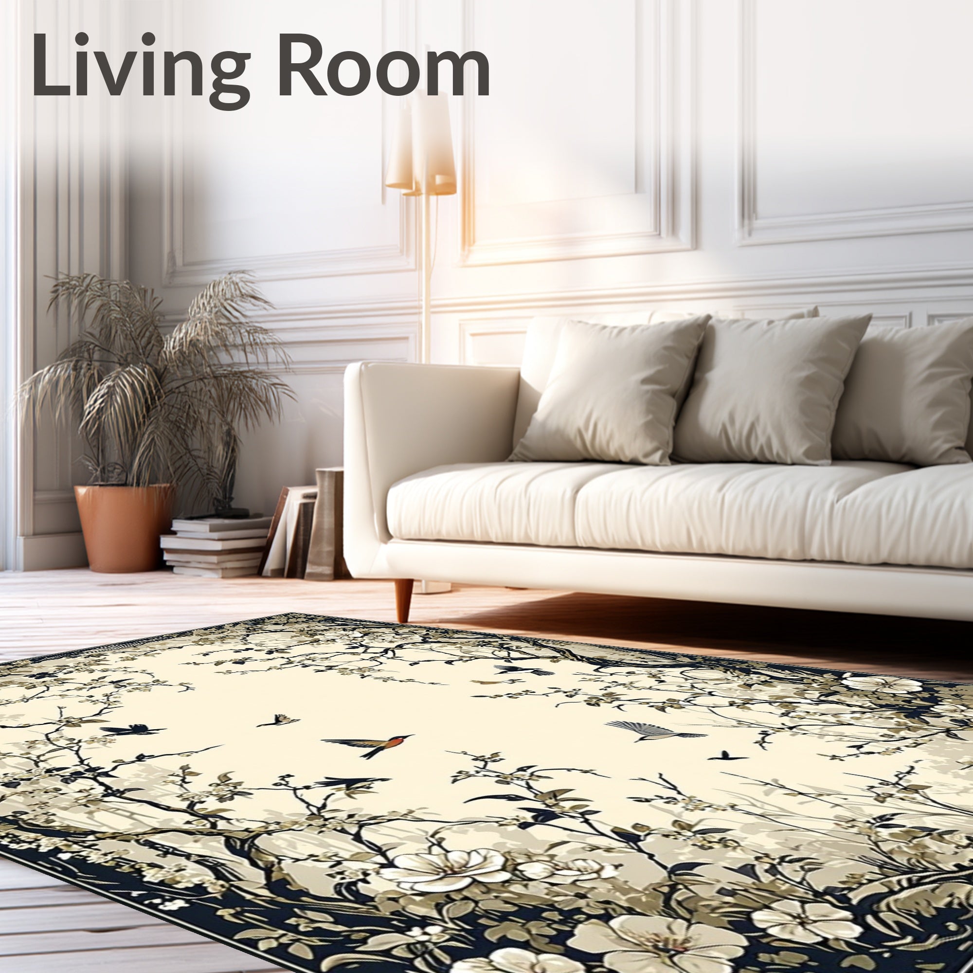 Vintage Floral Birds Scene Rug