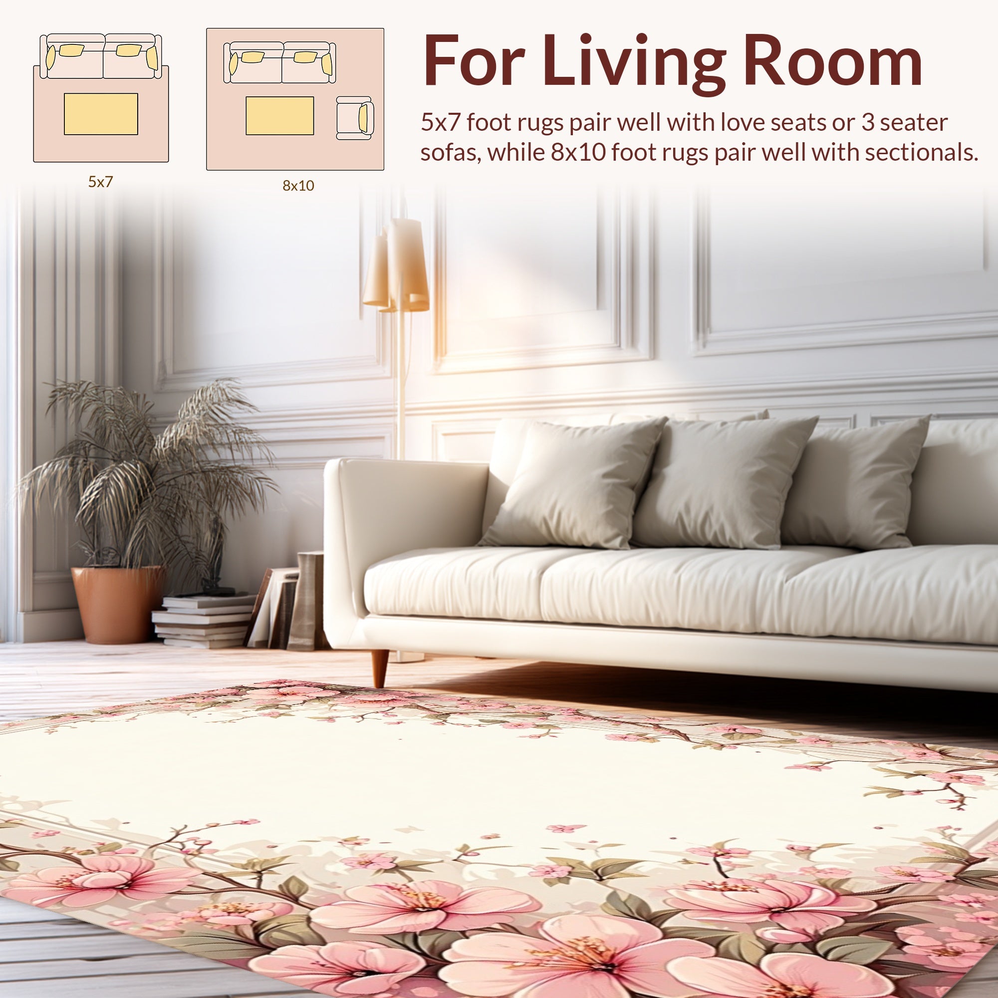 Pink Cherry Blossom Vine Pattern Rug