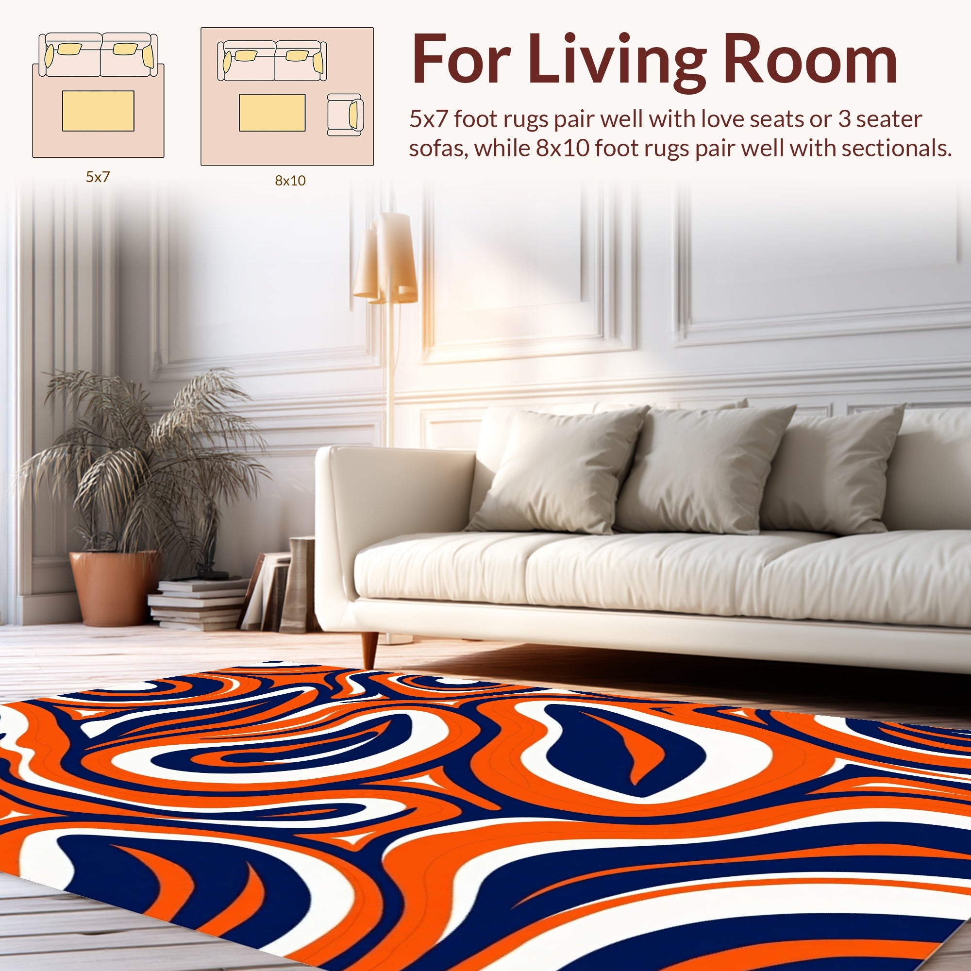 Bold Orange Navy Swirling Lines Rug