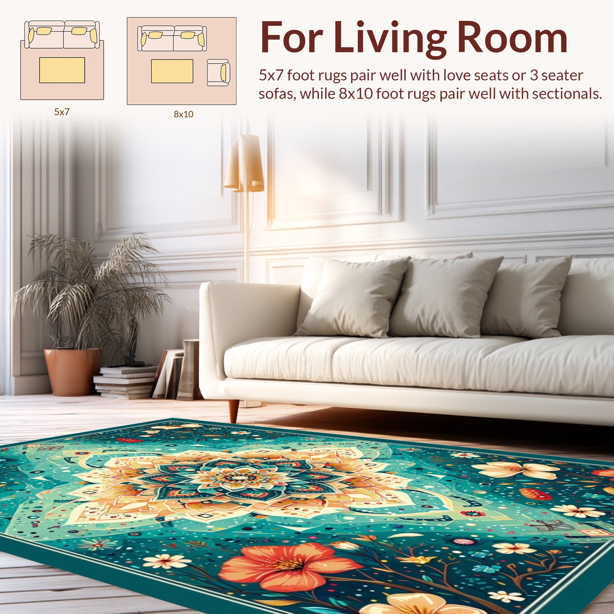 Mandala Floral Nature Inspired Round Rug