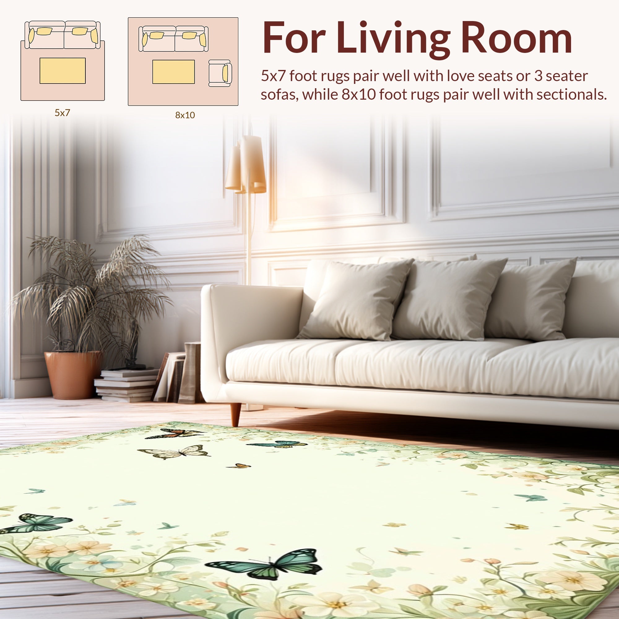Nature Inspired Butterfly Floral Pattern Rug