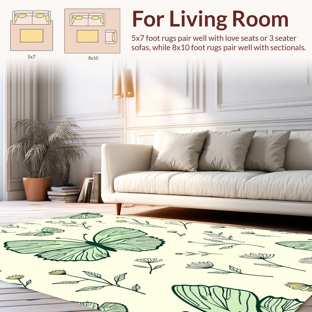 Delicate Butterfly Floral Pattern Rug