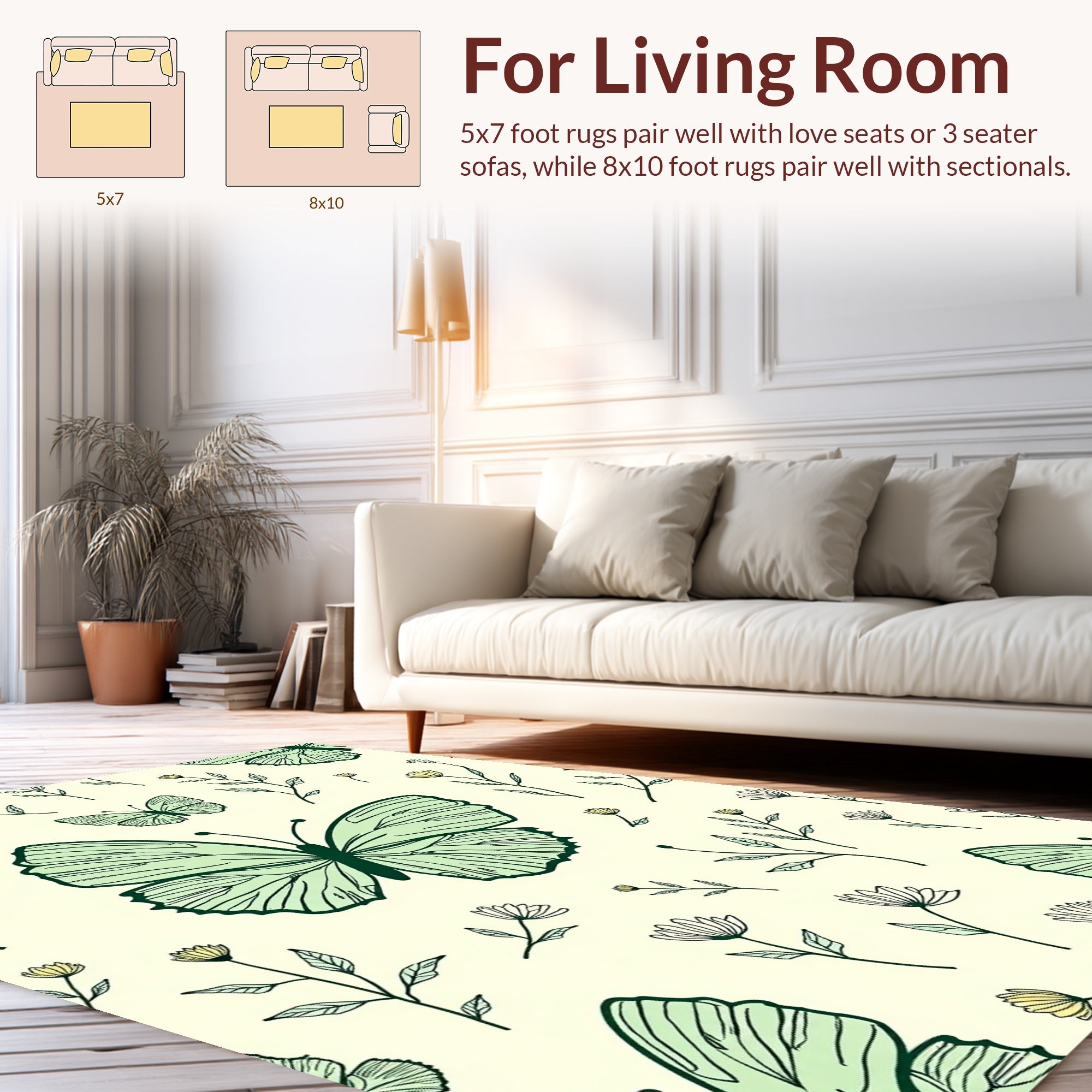 Delicate Butterfly Floral Pattern Rug