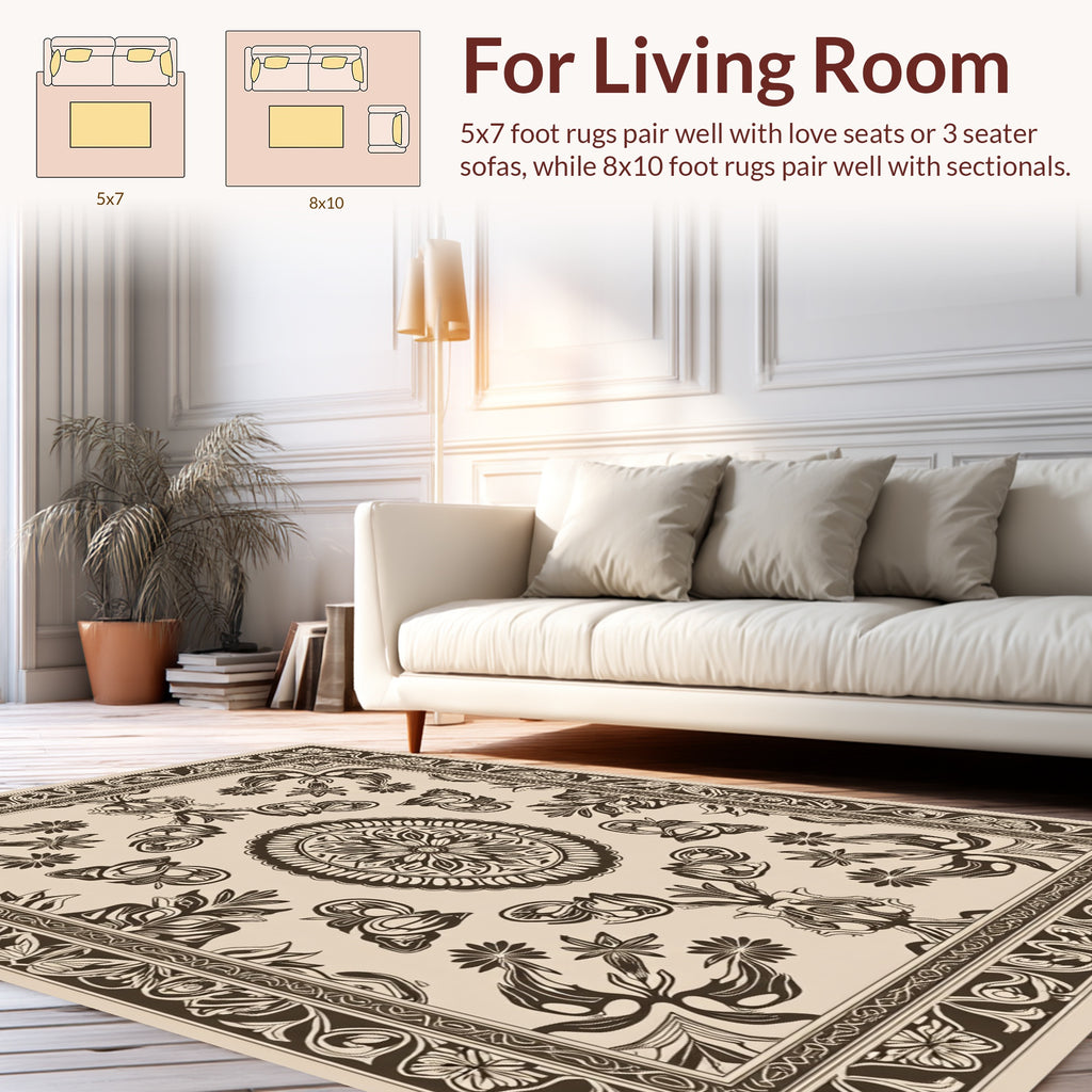 Ornate Floral And Vine Scroll Design Rug
