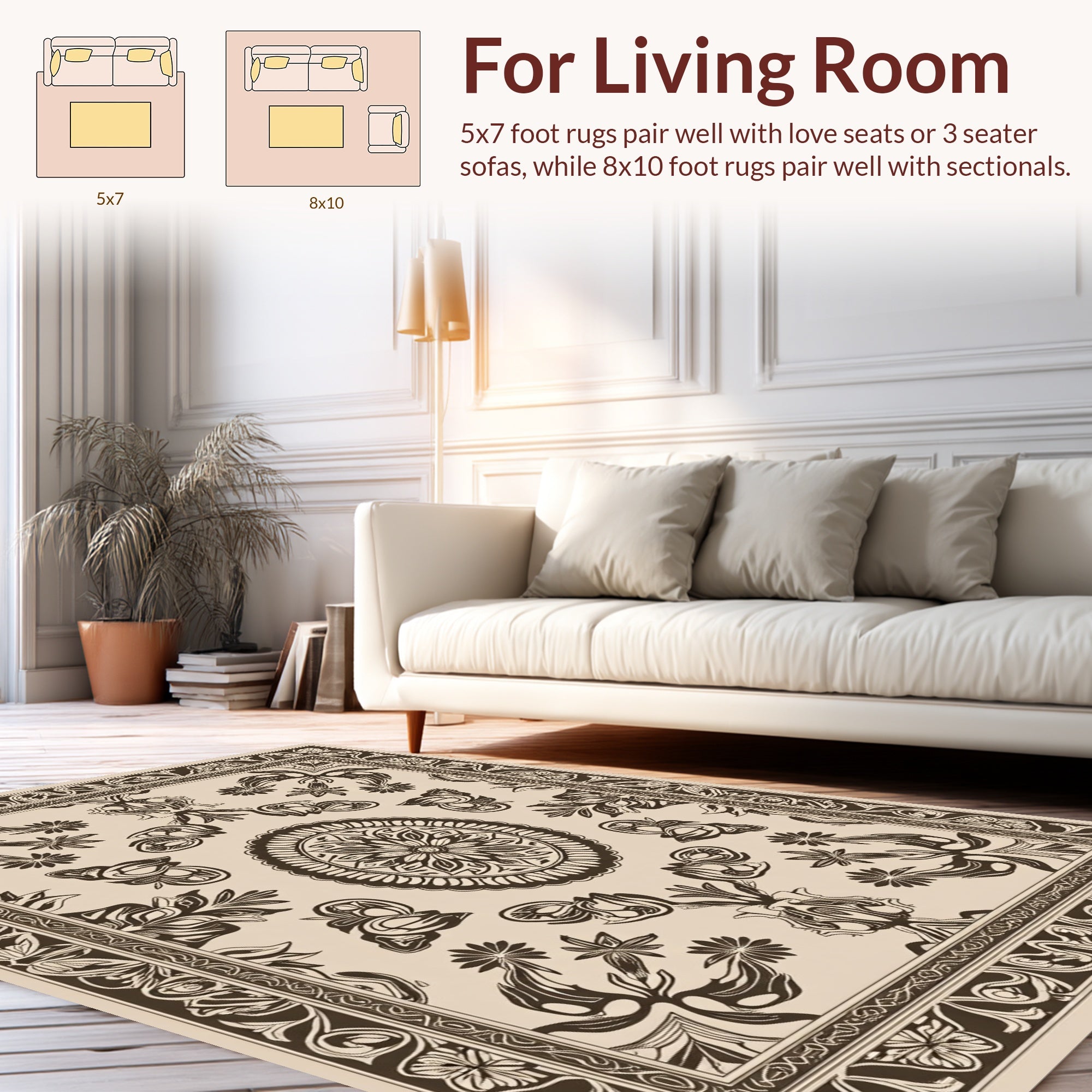 Ornate Floral And Vine Scroll Design Rug