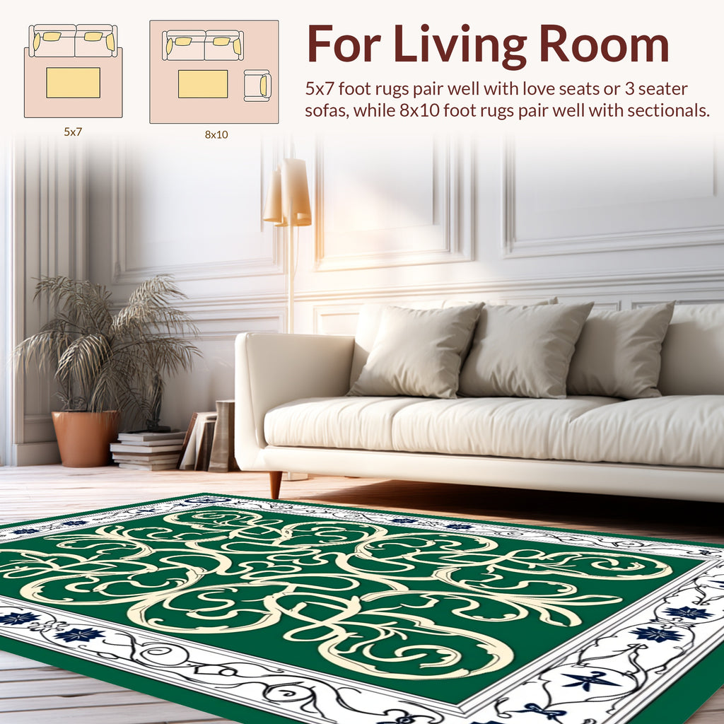 Elegant Cream Floral Border Design Rug