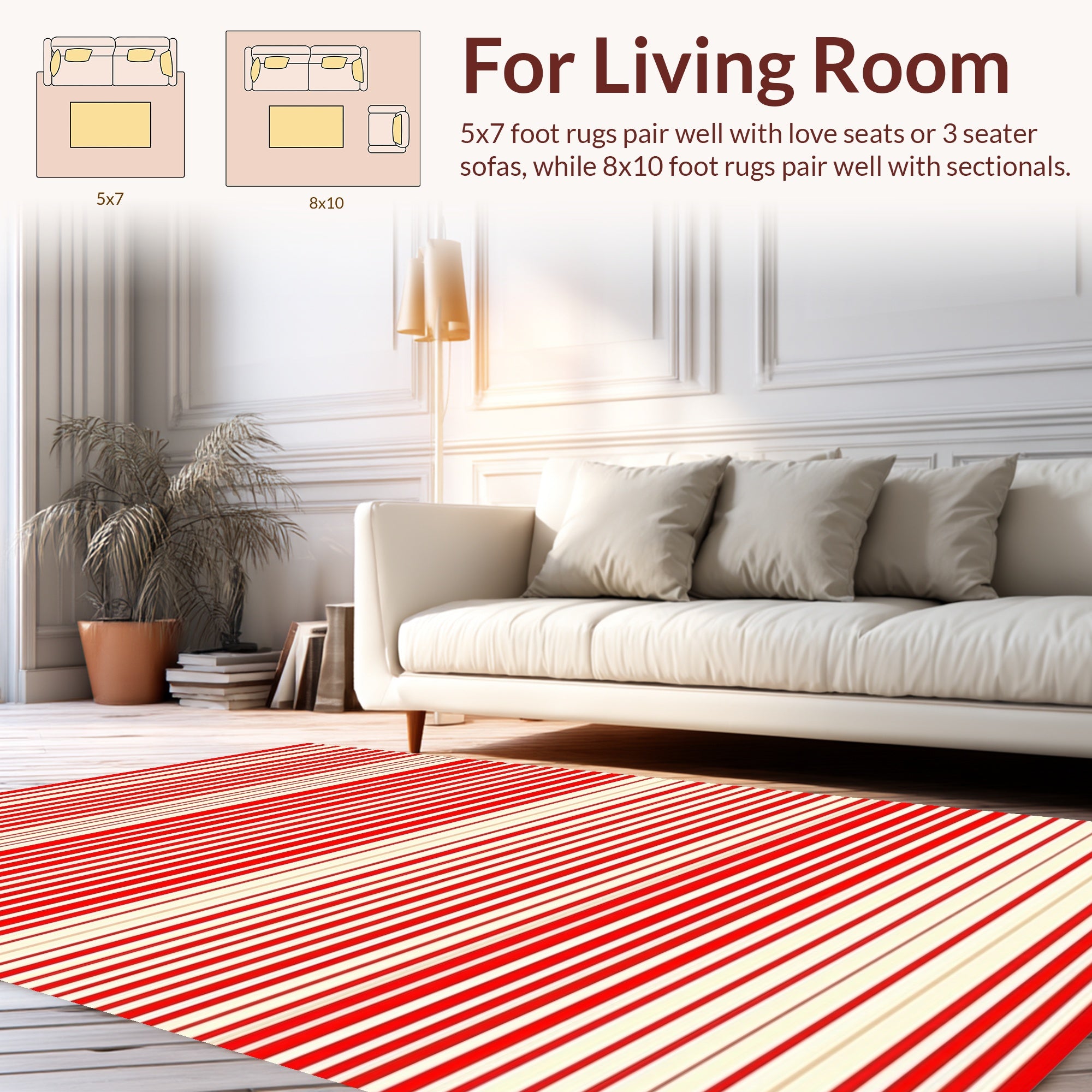 Classic Red And White Stripe Pattern Rug
