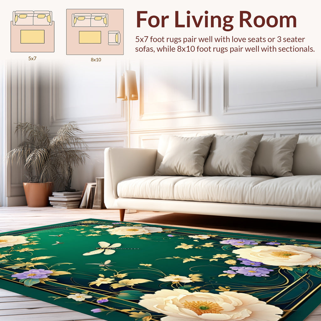 Elegant Dragonfly Floral Garden Design Rug