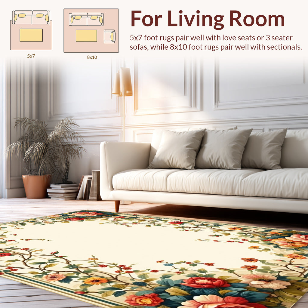 Elegant Floral Vine Botanical Design Rug