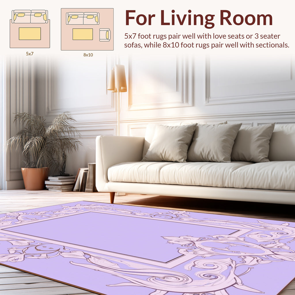 Ornate Floral Scrollwork Lilac Design Rug