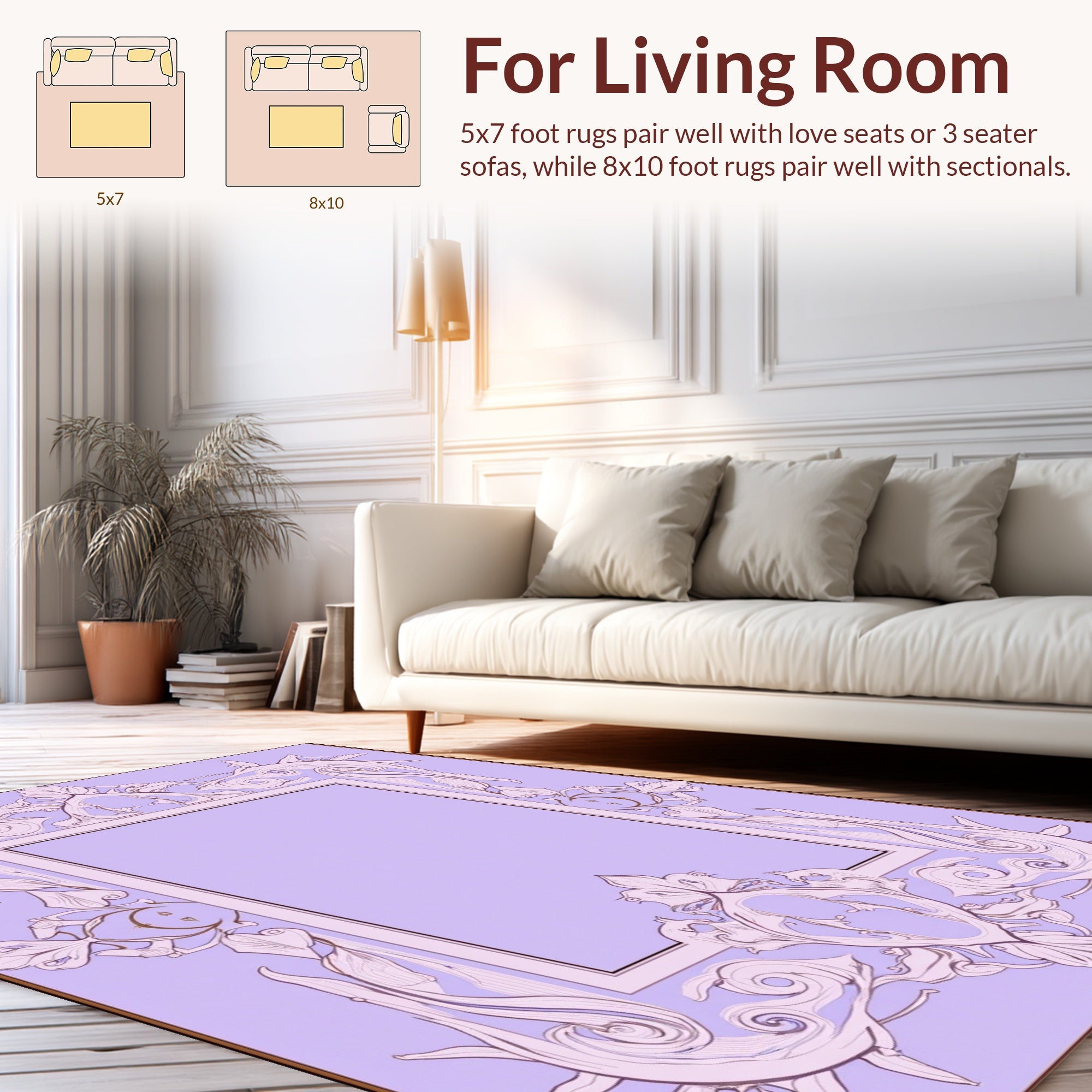 Ornate Floral Scrollwork Lilac Design Rug