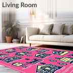 Pink Navy Yellow Village Houses Garland Rug