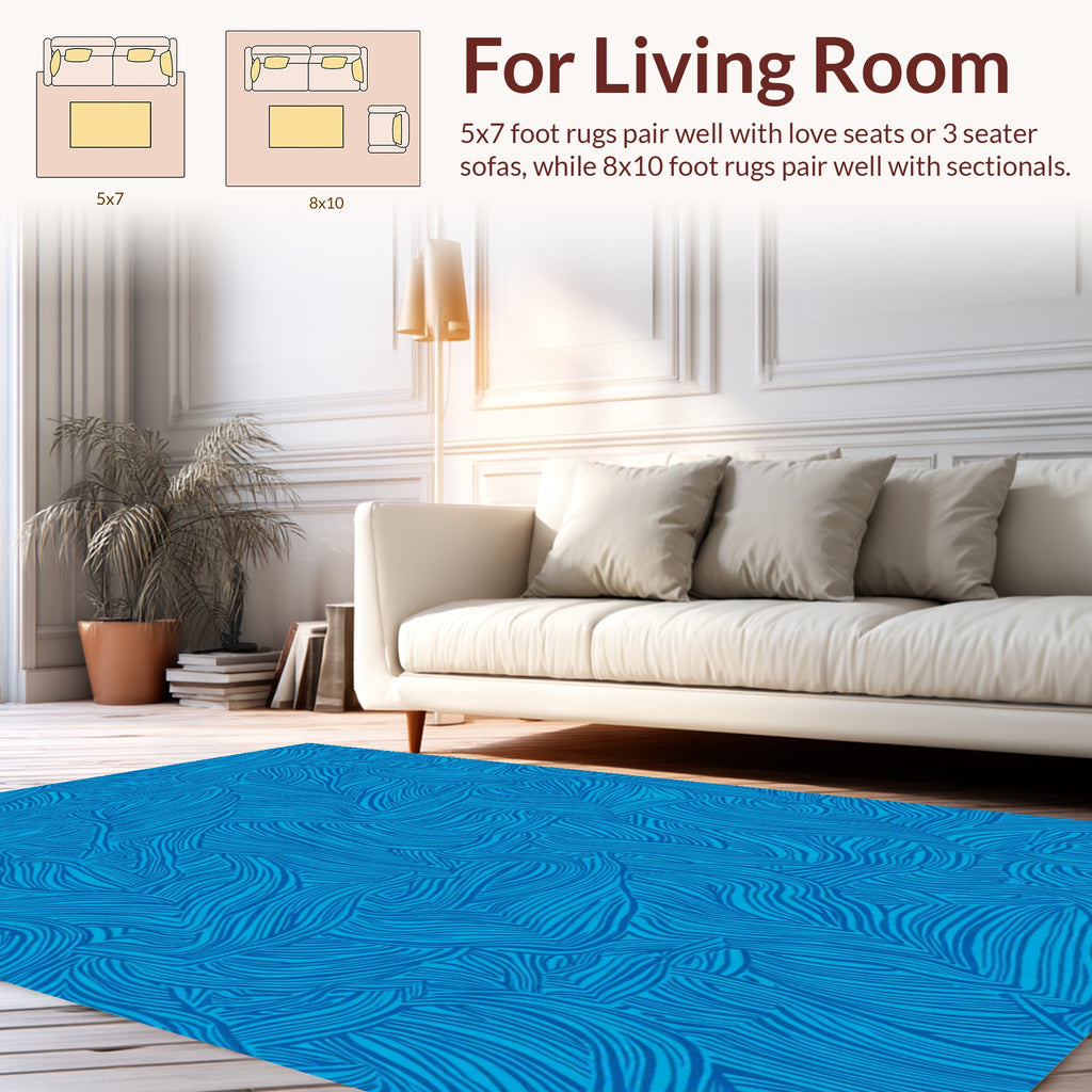 Textured Blue Wavy Pattern Rug
