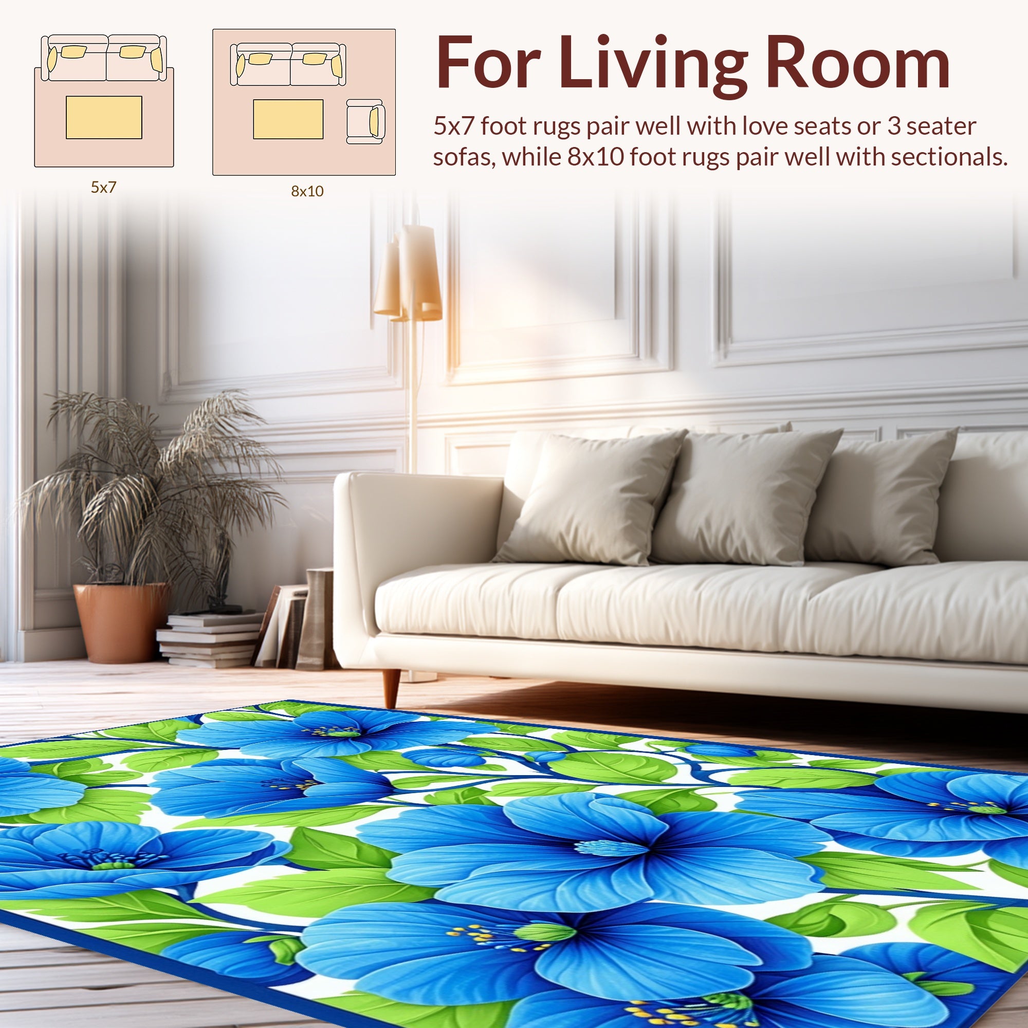 Vibrant Blue Floral Pattern Rug