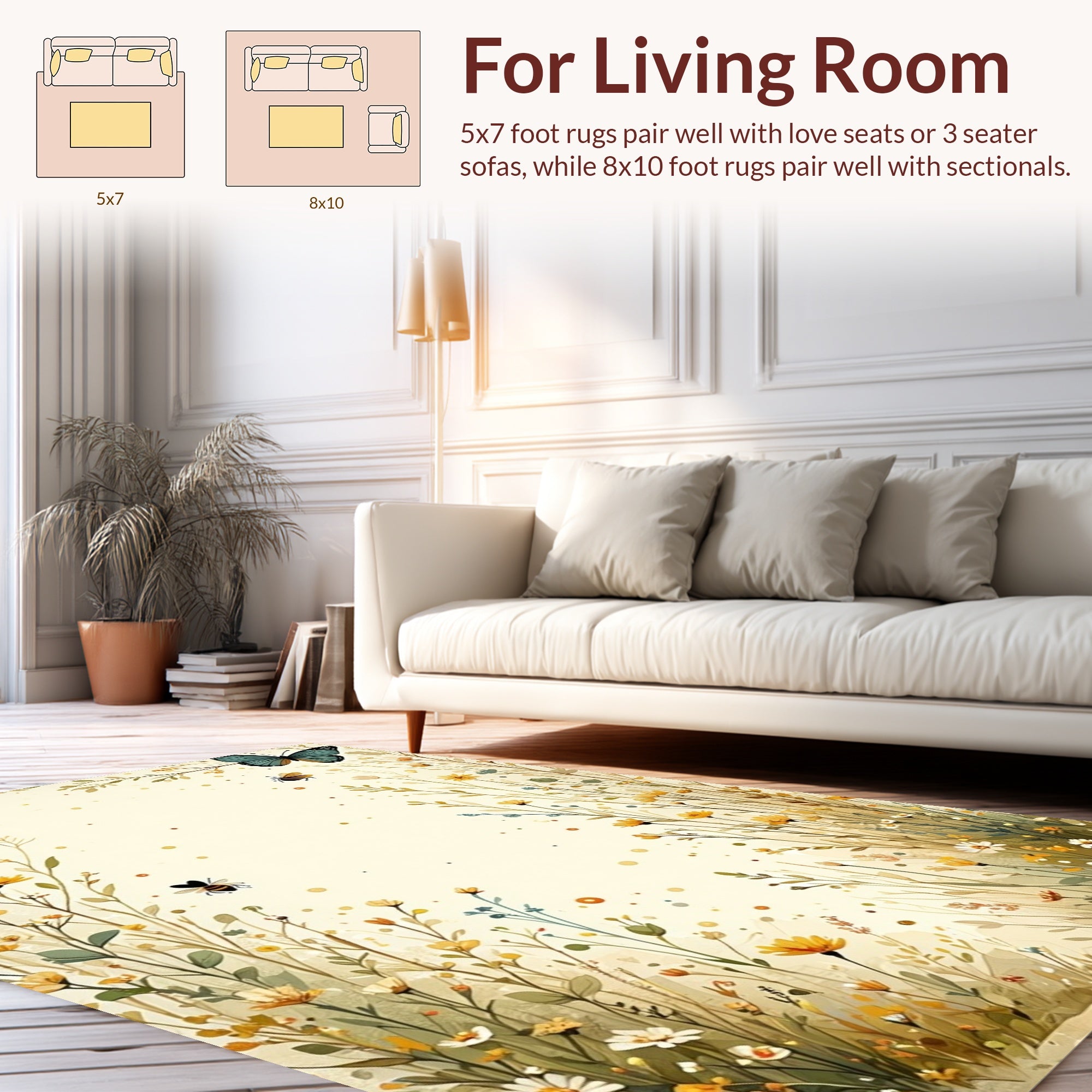 Whimsical Garden Butterflies Bees Design Rug
