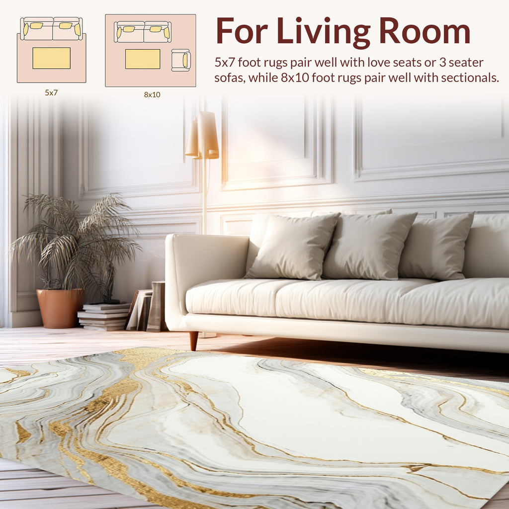 White and Gold Fluid Streaks Rug