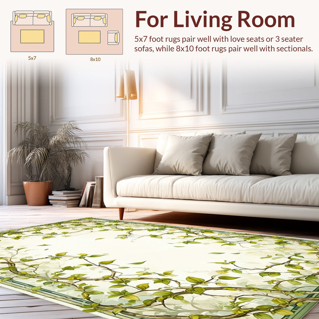 Vining Green Leaves Nature Design Rug
