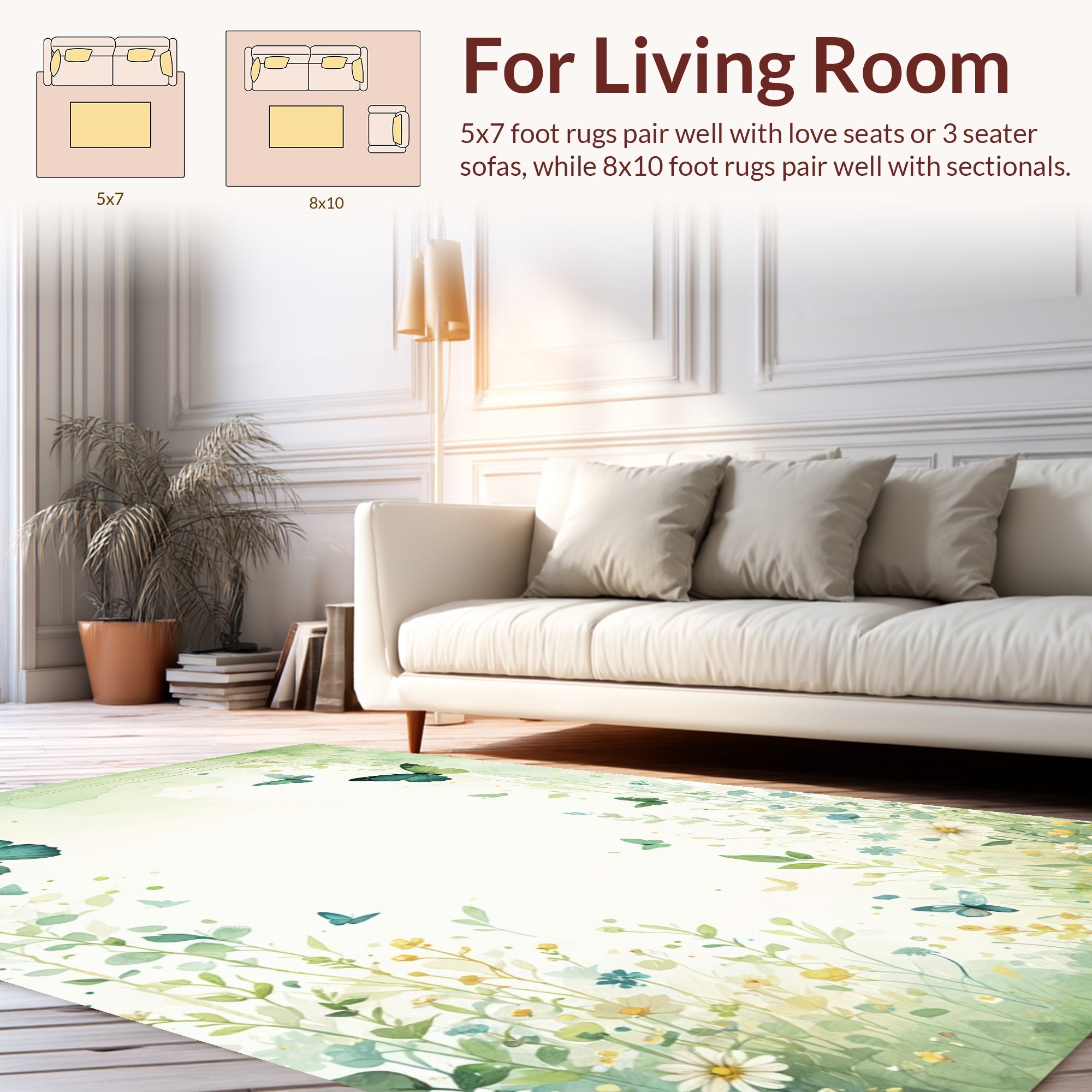 Aqua Butterflies Delicate Floral Meadow Rug