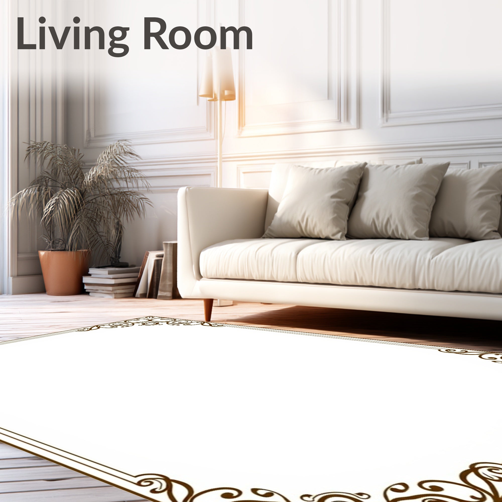 Elegant Brown Scroll Corner Flourish Rug