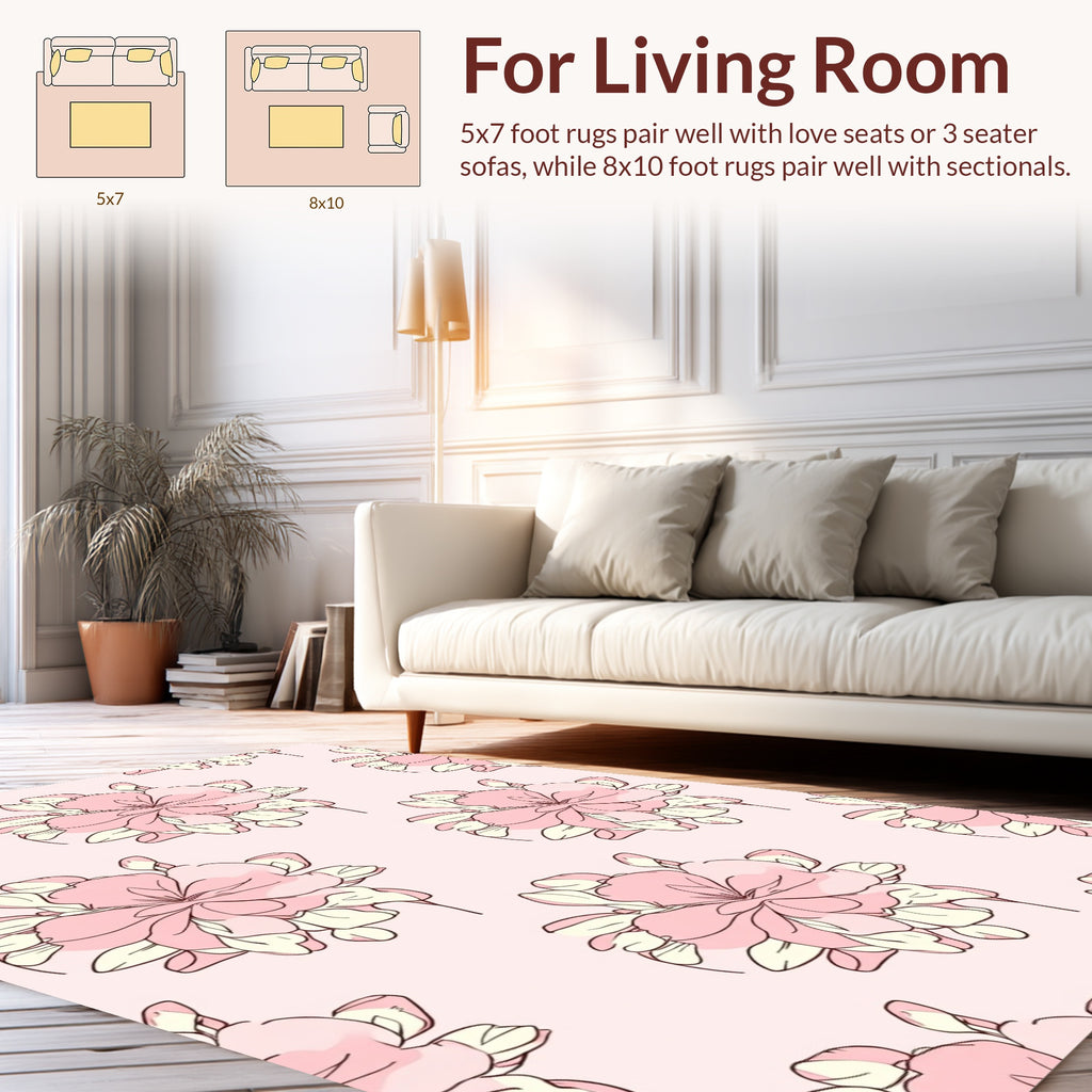 Soft Pink Floral Outline Pattern Rug