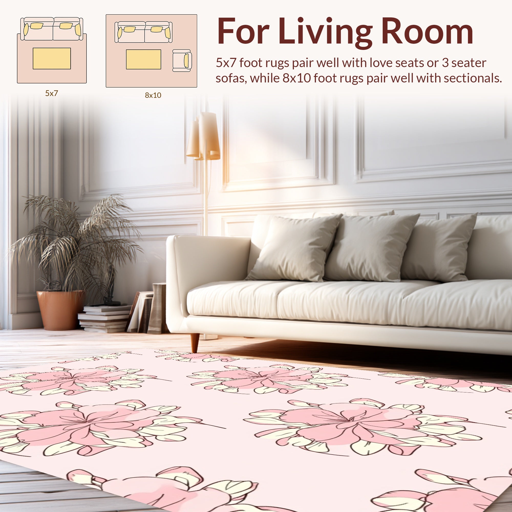 Soft Pink Floral Outline Pattern Rug
