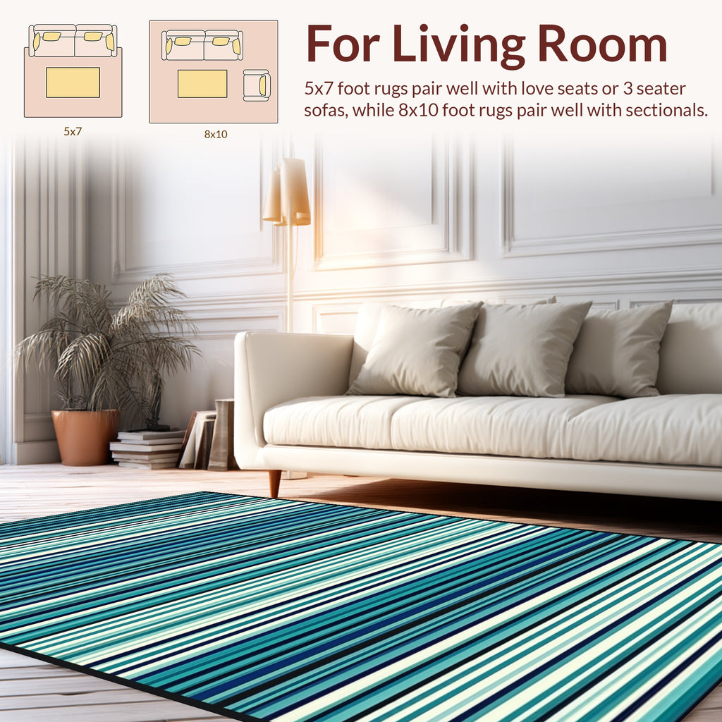 Ocean Blue Striped Modern Design Rug
