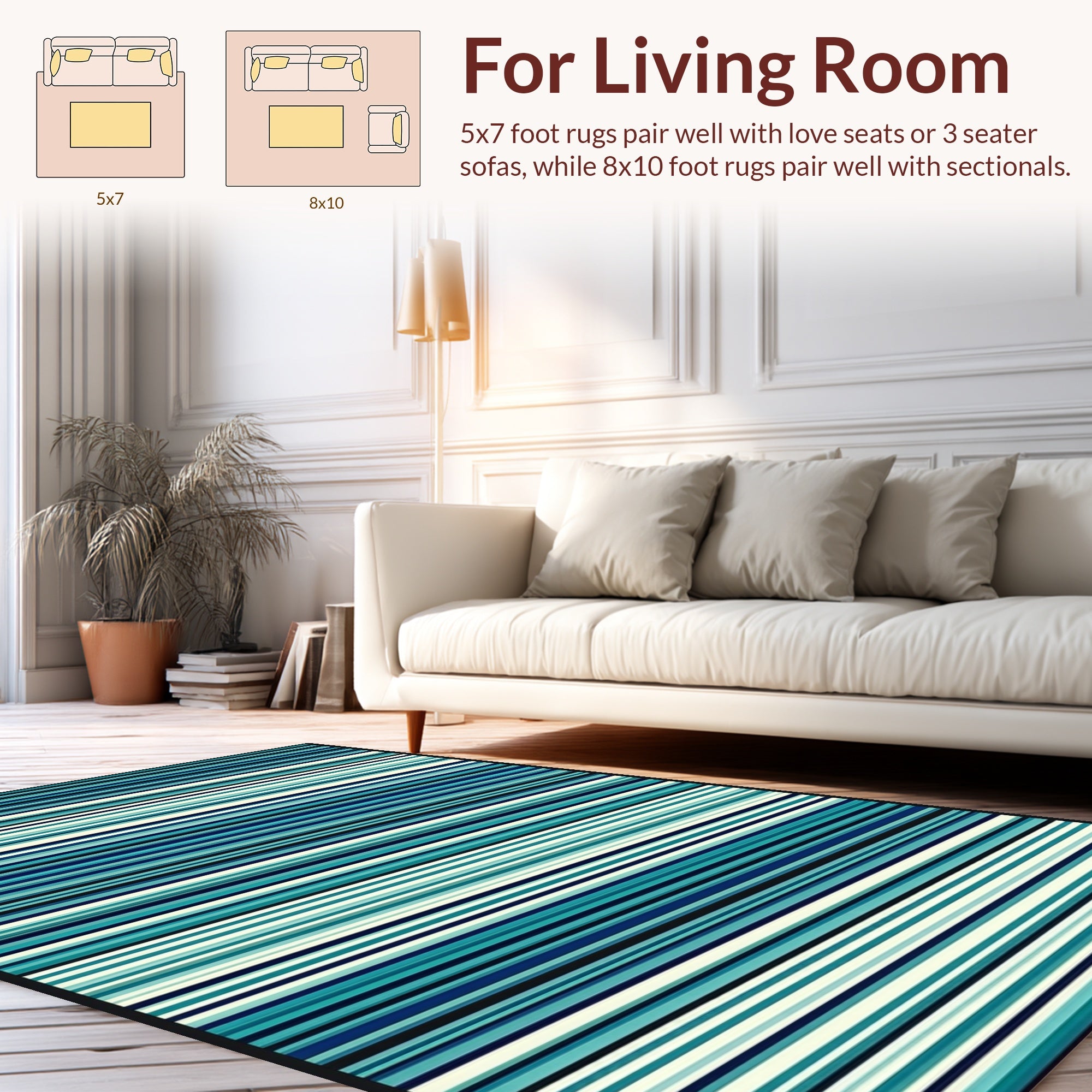 Ocean Blue Striped Modern Design Rug