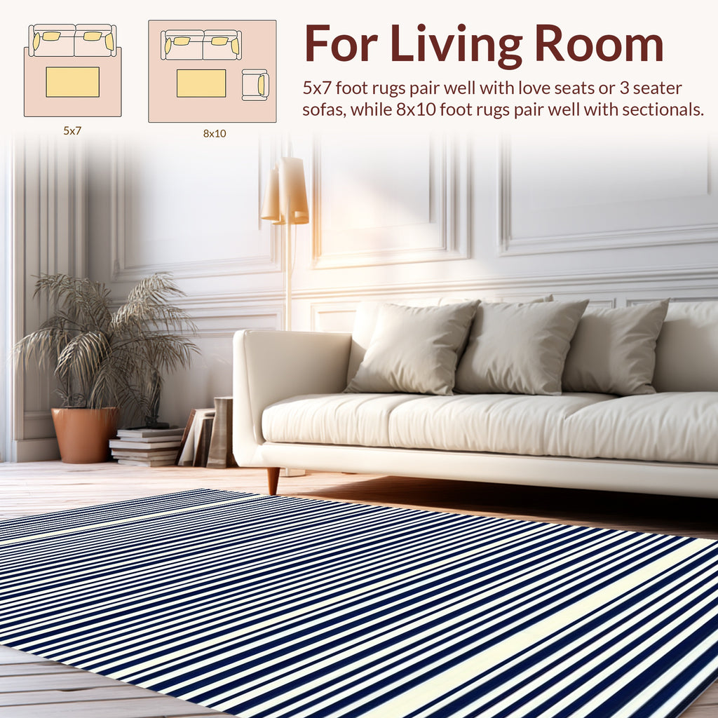Classic Horizontal Stripe Navy Rug