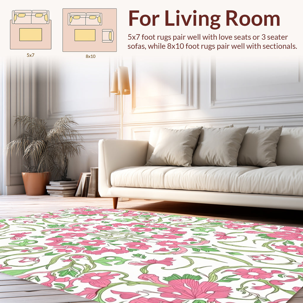 Pink Green Floral Symmetry Pattern Rug