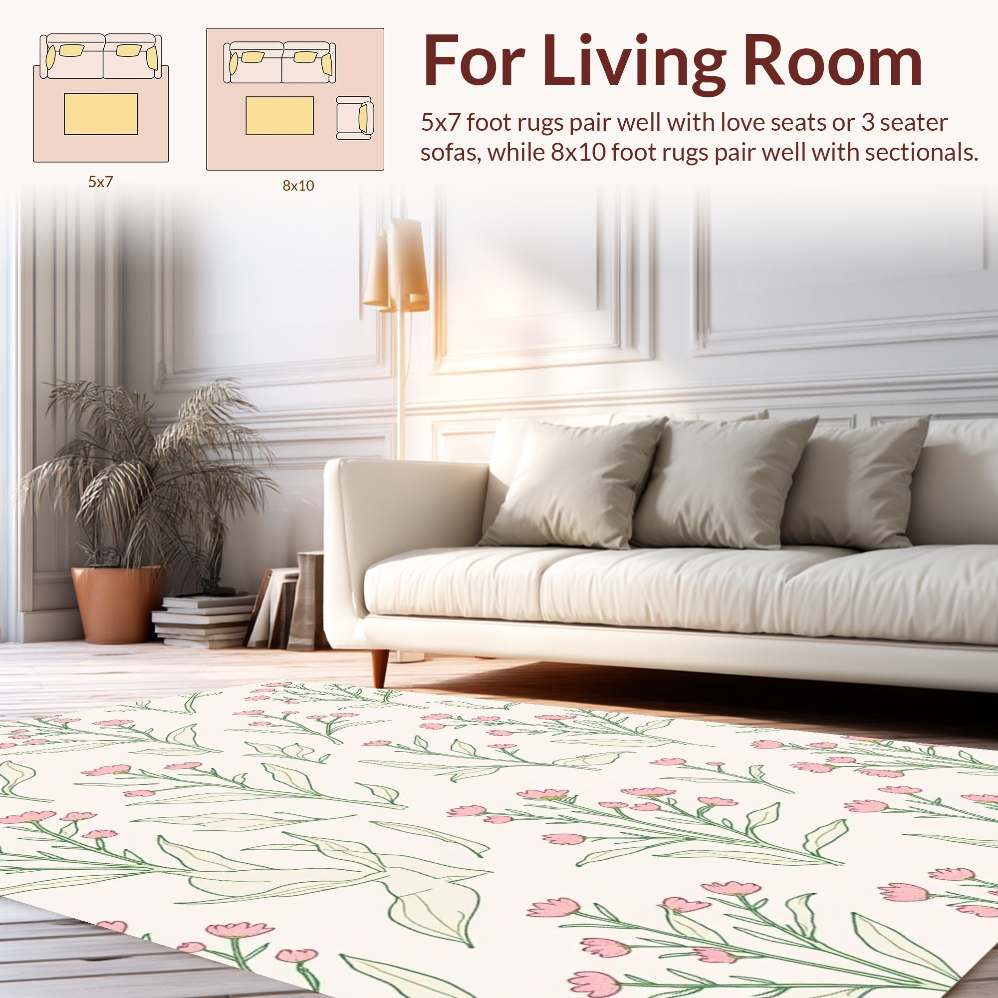 Delicate Pink Floral Vine Pattern Rug