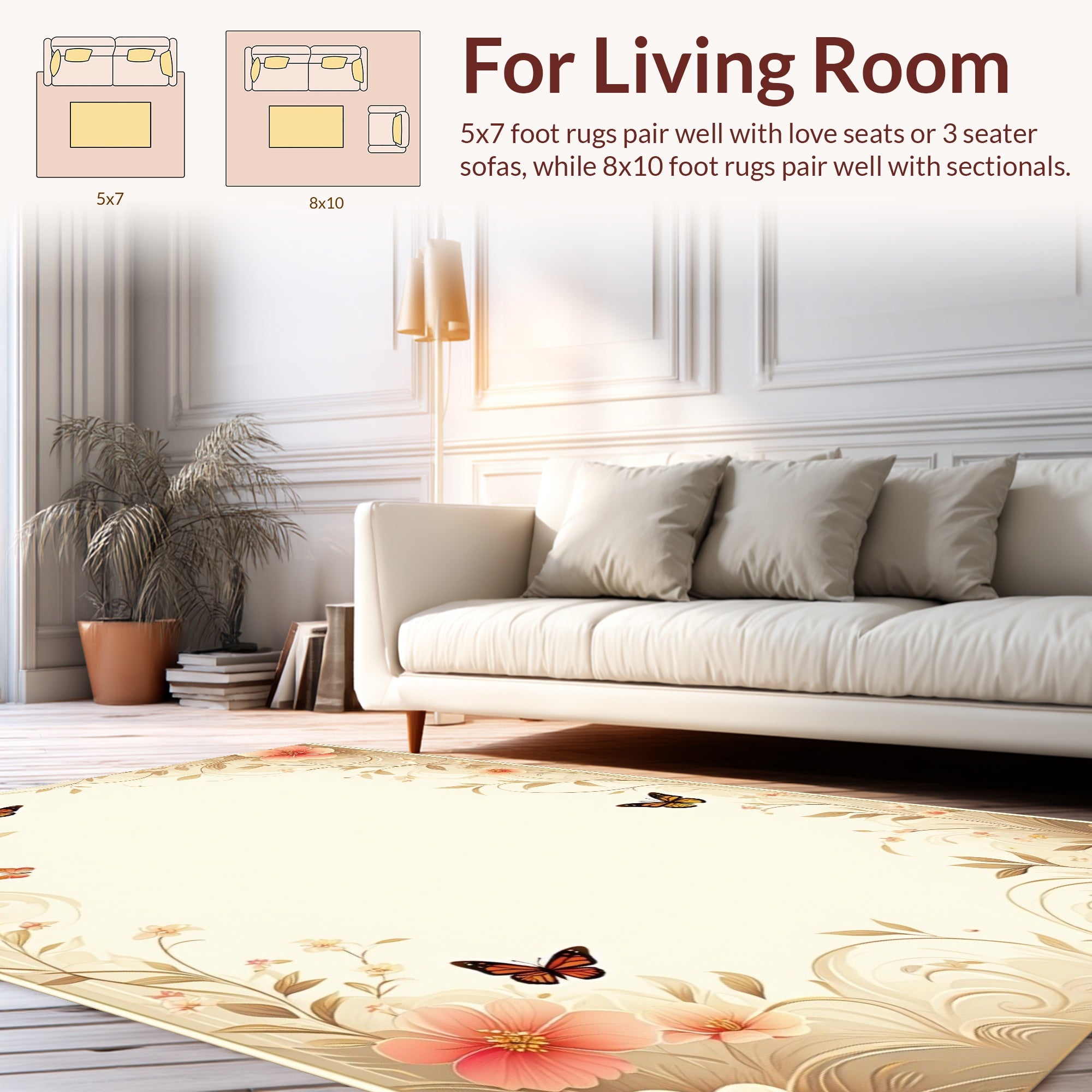Ethereal Floral Butterfly Swirl Design Rug