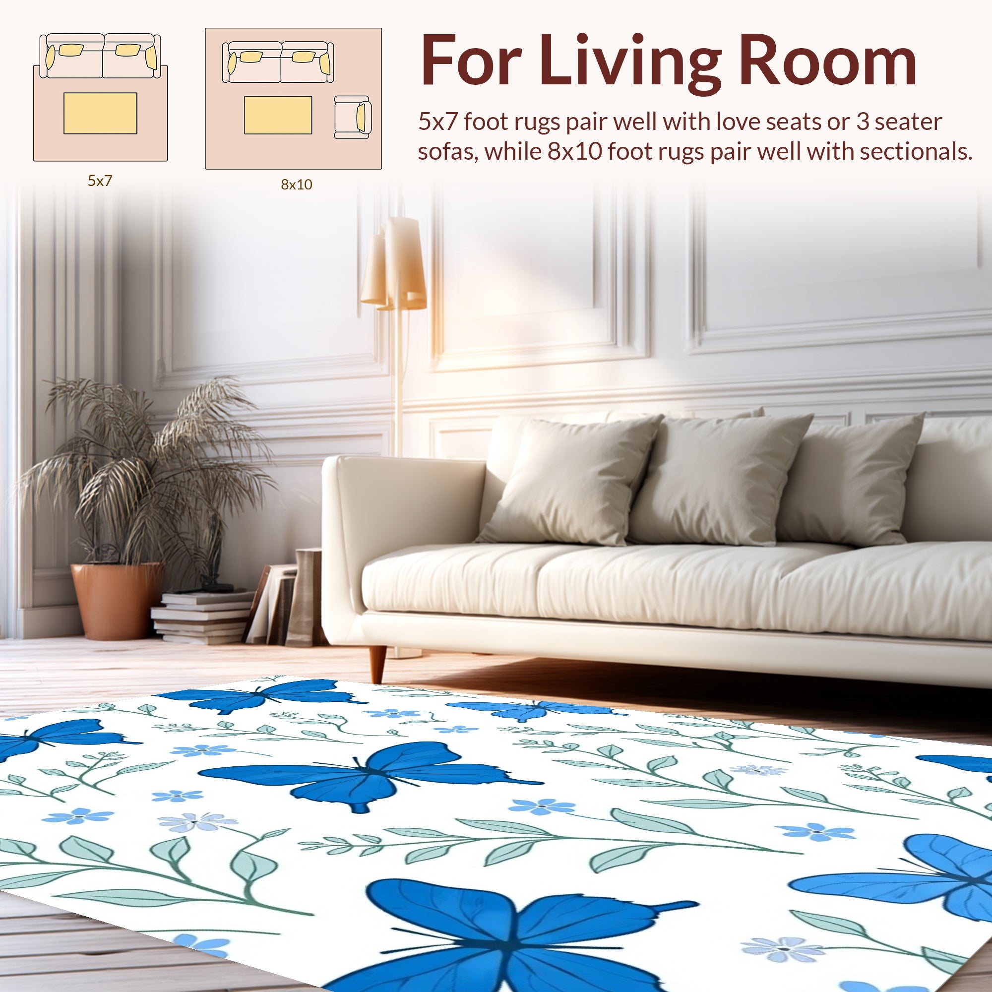 Blue Butterfly And Floral Branches Rug