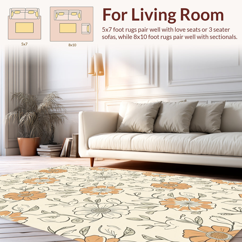 Cream Floral Line Art Pattern Rug