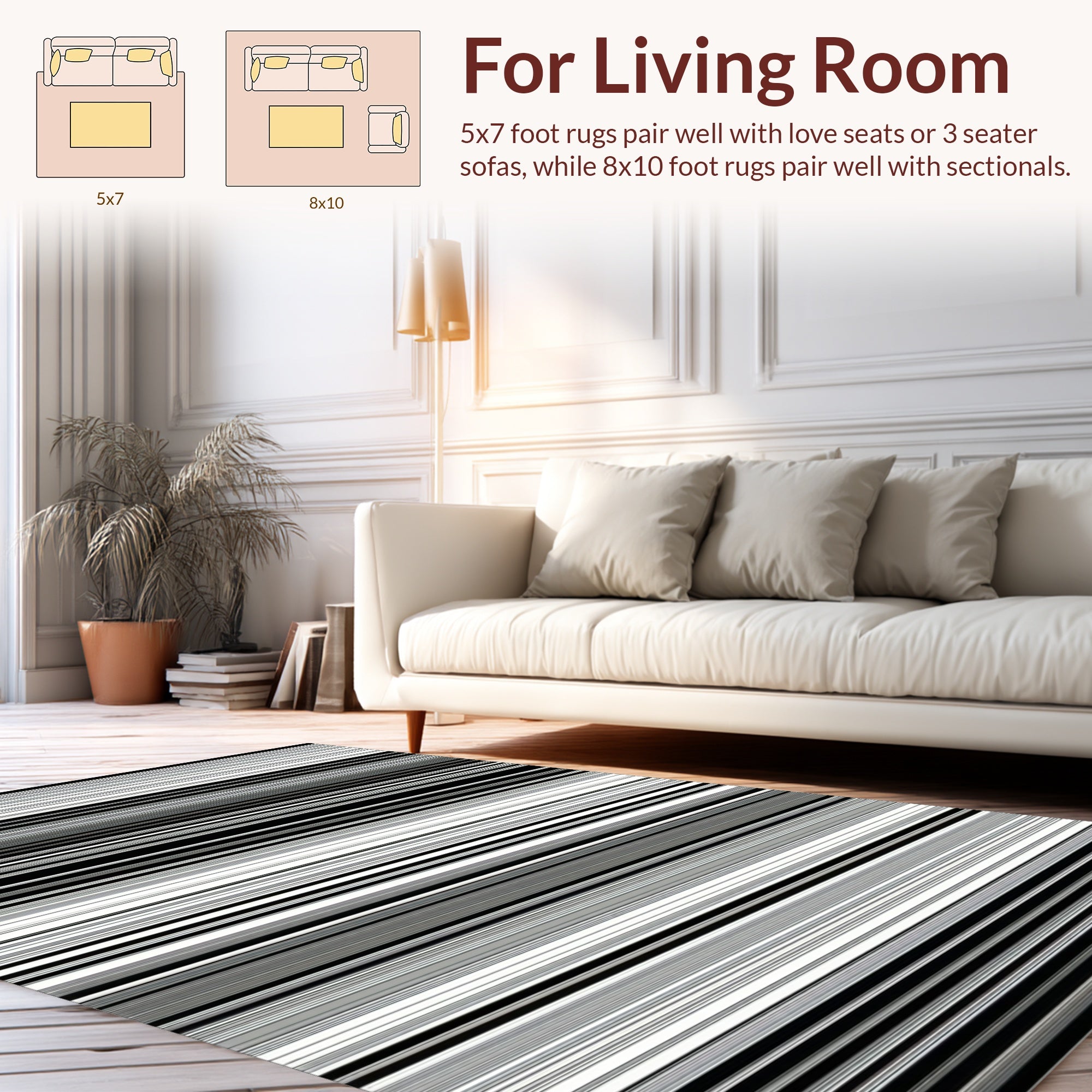 Monochromatic Horizontal Stripe Pattern Rug