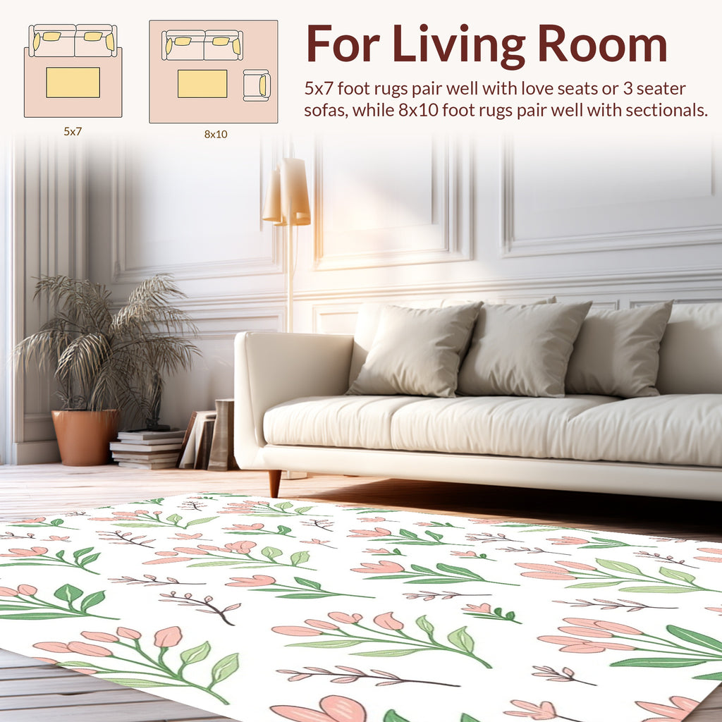 Hand Drawn Floral Botanical Pattern Rug