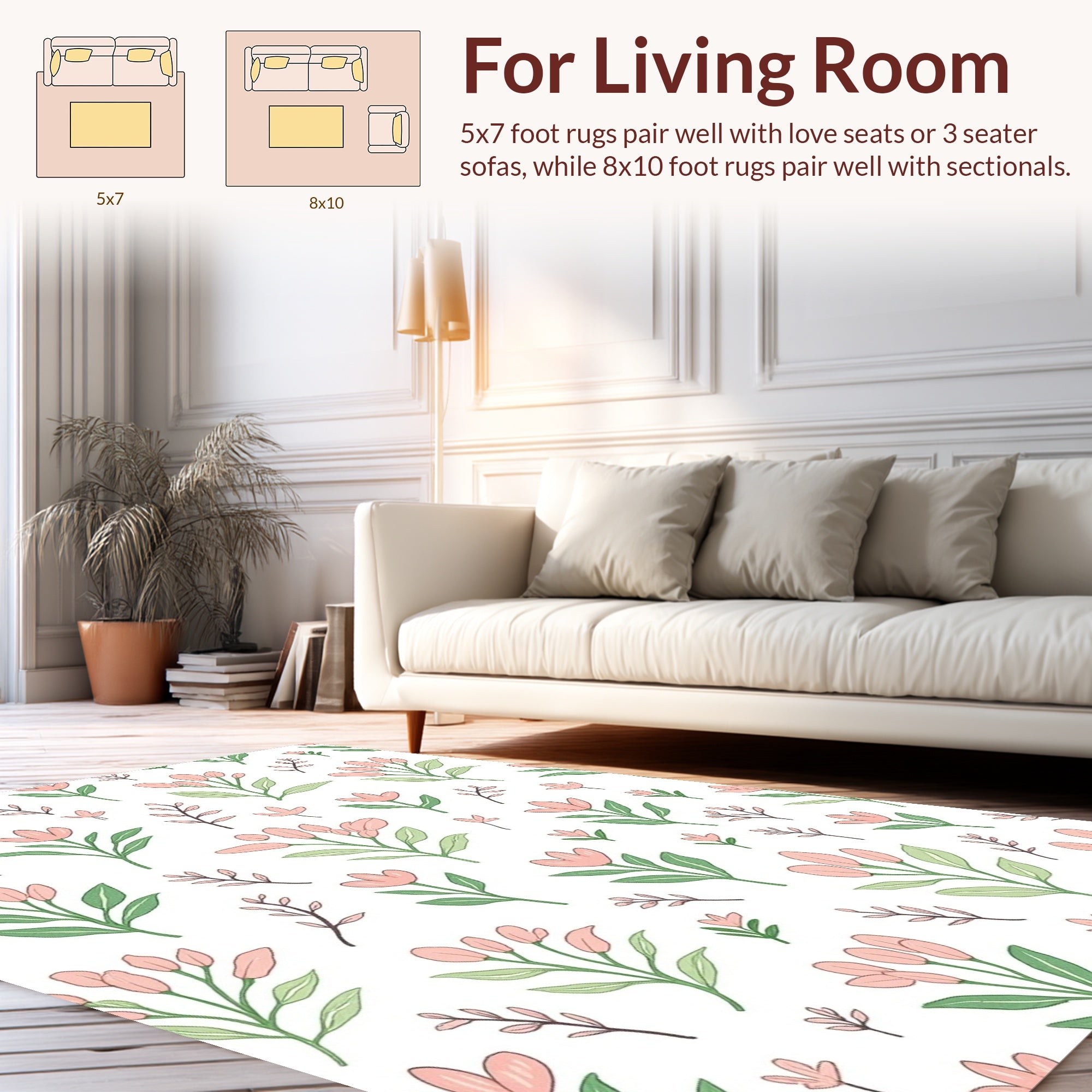 Hand Drawn Floral Botanical Pattern Rug