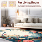 Elegant Floral Birds Mountain Scene Rug