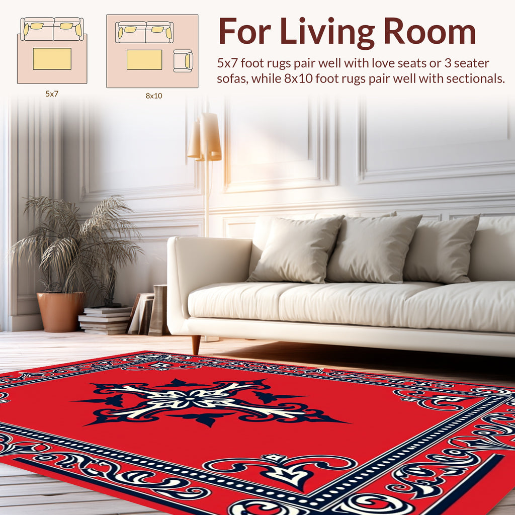Classic Red Blue Floral Motif Rug