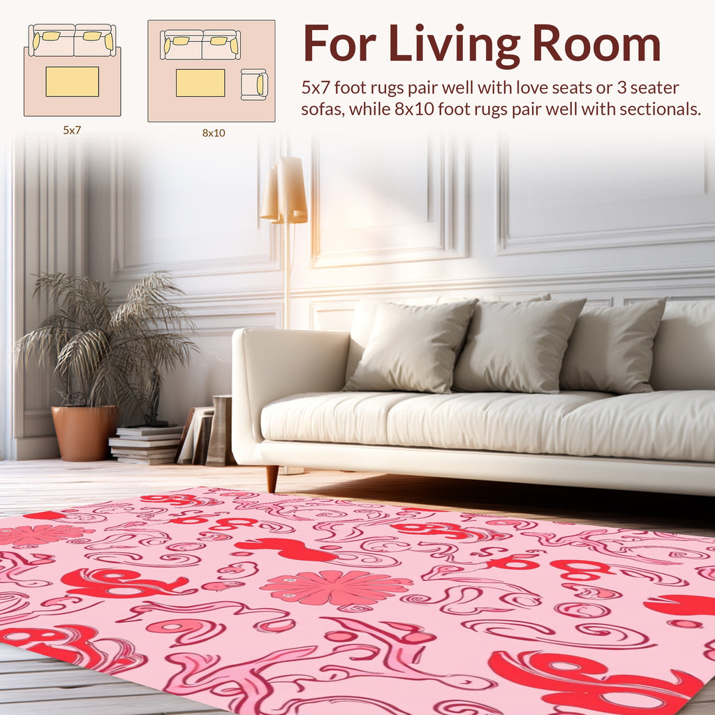 Whimsical Red Pink Swirl Abstract Rug