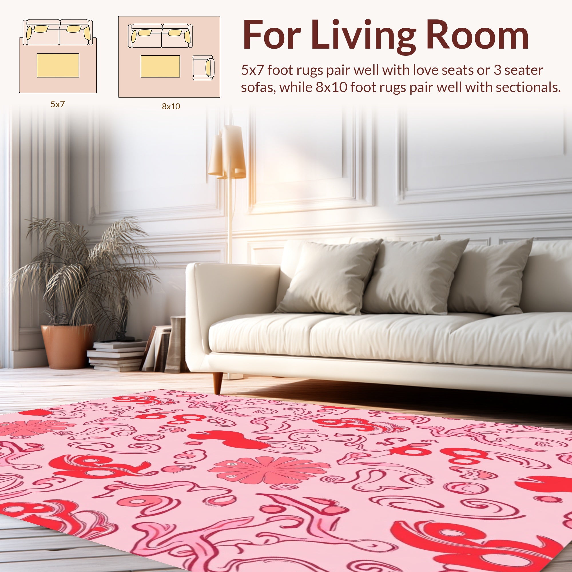 Whimsical Red Pink Swirl Abstract Rug
