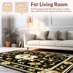 Elegant Black Gold Floral Scrollwork Rug