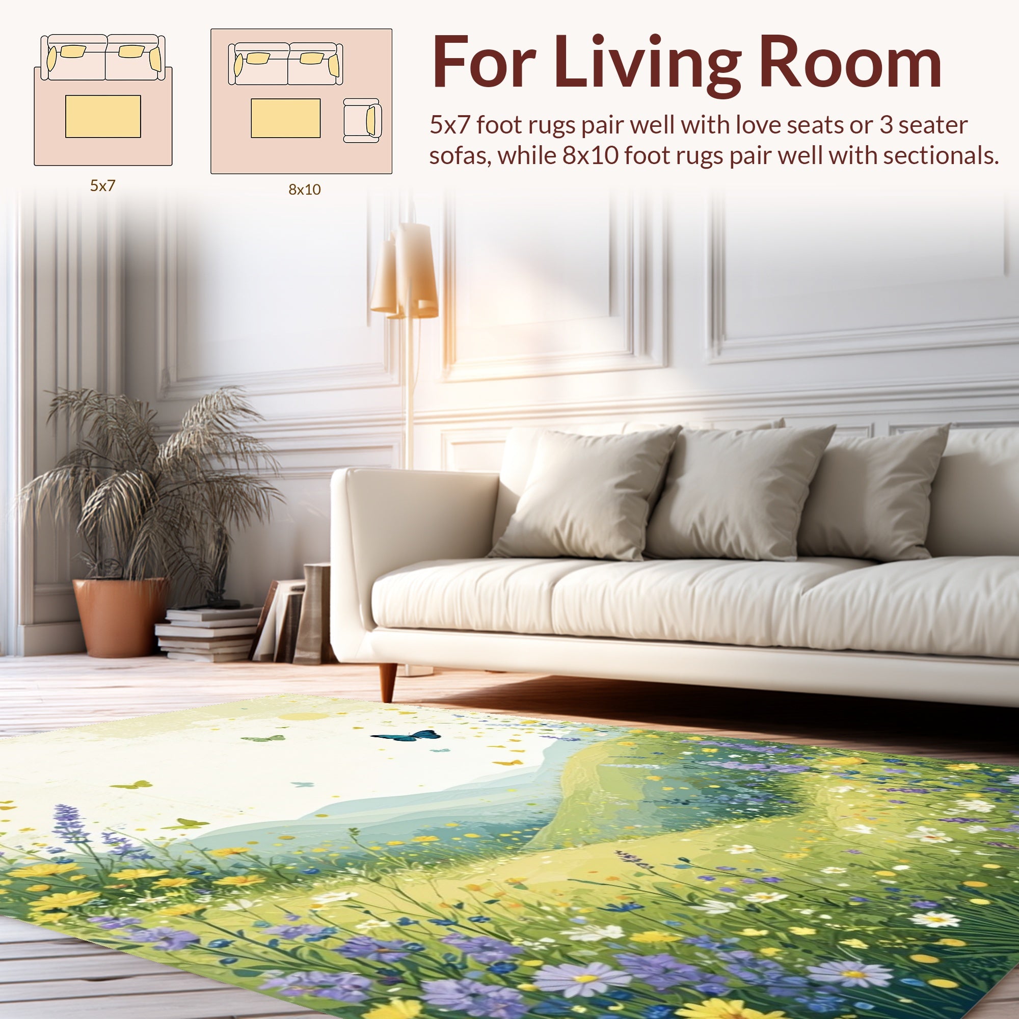 Meadow Butterflies Floral Landscape Art Rug