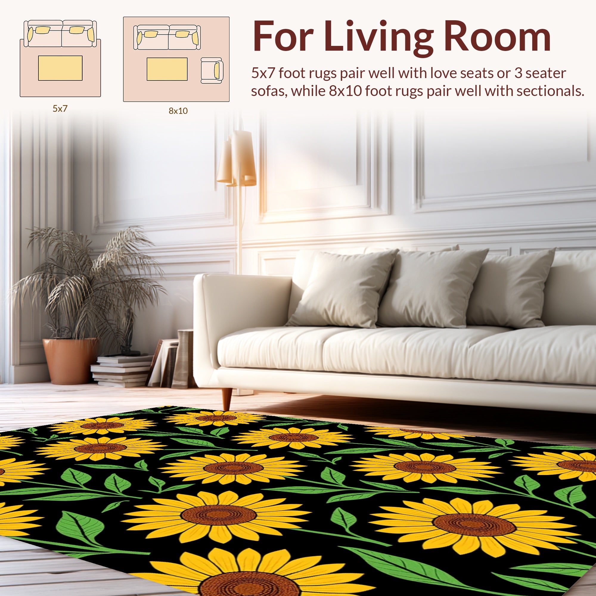 Bright Yellow Sunflower Pattern Design Rug