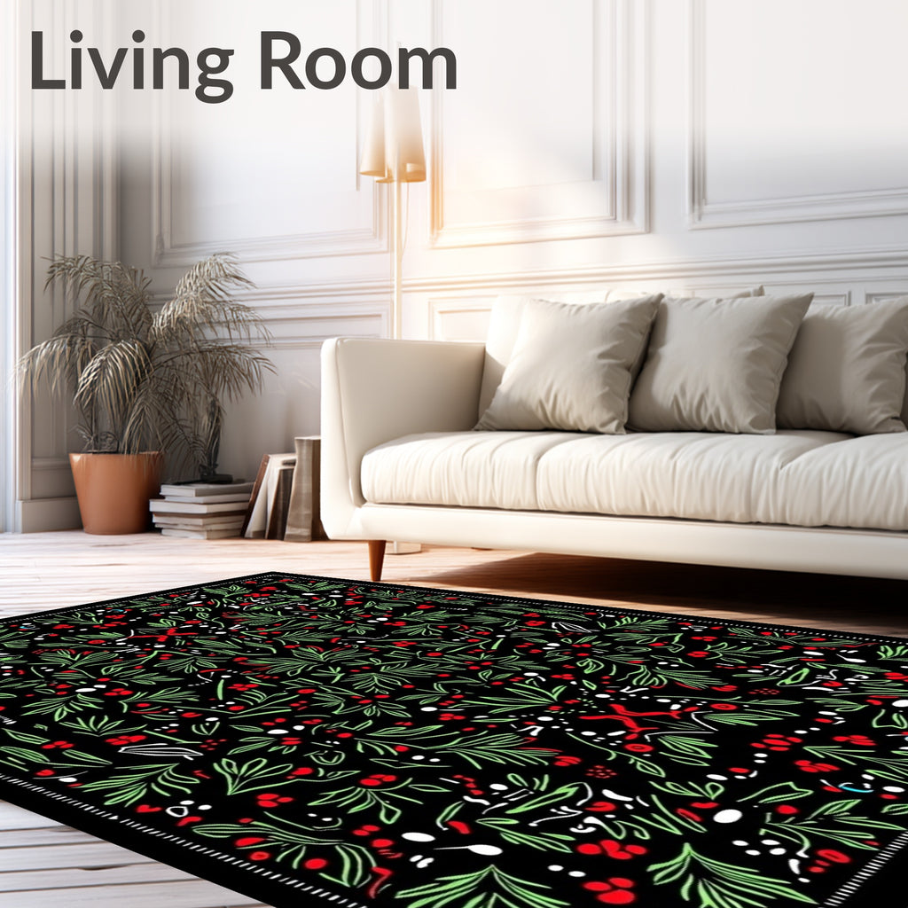 Black Berry Stem Botanical Garland Rug
