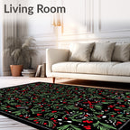 Black Berry Stem Botanical Garland Rug