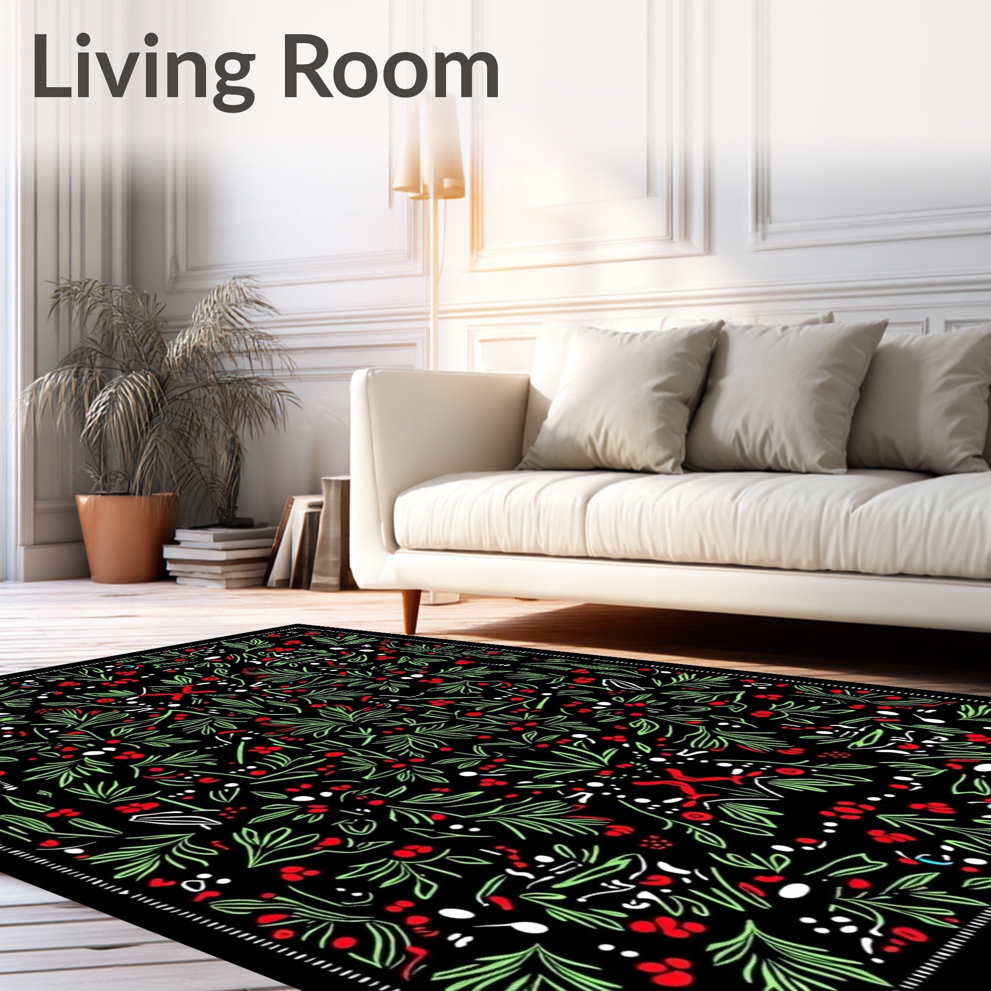 Black Berry Stem Botanical Garland Rug